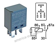 Реле мини BOSCH 10А 24В 5-ти контактное (с сопротивлением)